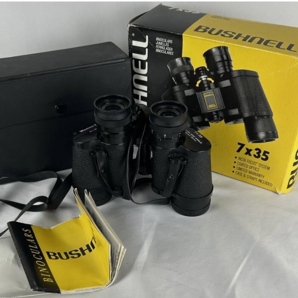 Vintage Bushnell Extra Wide Angle Binoculars 7X35 Insta Focus Box Manual Case